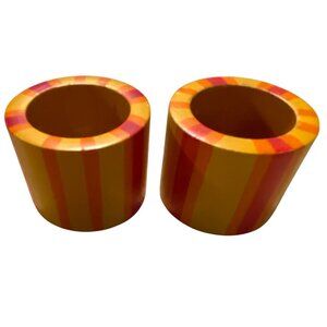 Vintage Striped Wooden Napkin Rings Set Of 2 Yellow Orange Red